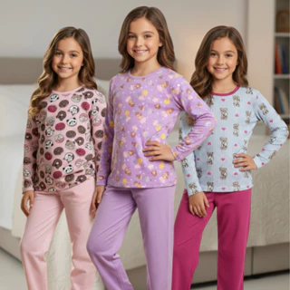 Kit Pijama Infantil Juvenil Menina | Pijamas Infantis Tamanho 2 ao 16 | Pijama Inverno Feminino em Oferta na Shopee