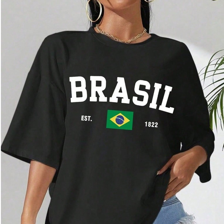 Camiseta Feminina Brasil Futebol Aesthetic em Oferta na Shopee
