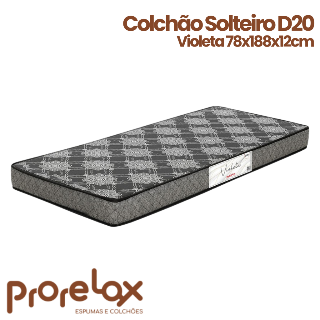 Colchão Solteiro Espuma D20 Violeta 78x188x12cm Prorelax