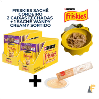 Kit 30 Friskies Sachê Ração Umida Cordeiro Gatos + Sachê Wanpy Creamy Sabor Sortido em Oferta na Shopee