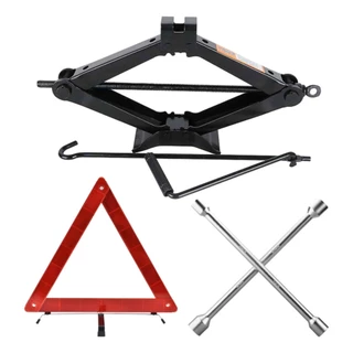 Kit Estepe Macaco Mecânico Sanfona 1,5T Universal 1500Kg + Chave Roda Em Aço + Triângulo Sinalização Segurança Carro em Oferta na Shopee