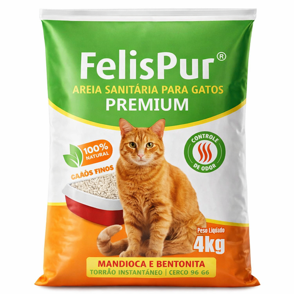 Areia para Gatos Premium FelisPur 4kg Anti-Odor Alto Rendimento Torrão ...