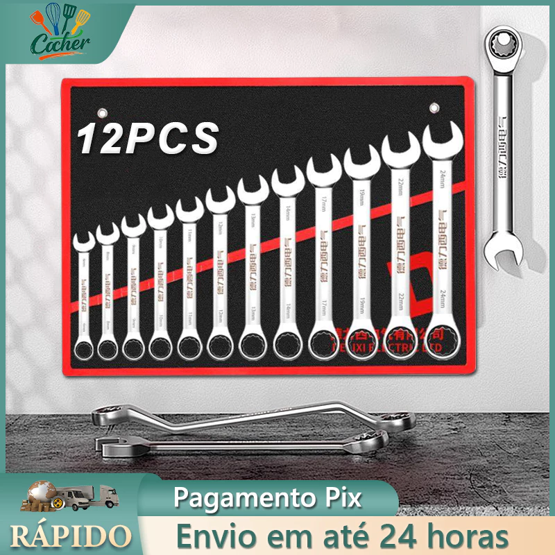 jogo de chave combinada 12 Peças Profissional combinação de aço carbono Chave fixa