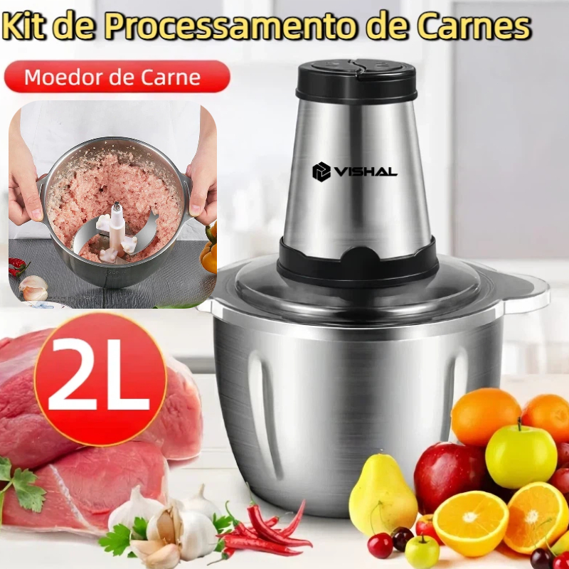 2 Litro Inox Triturador De Alimentos Carne e Legumes Elétric