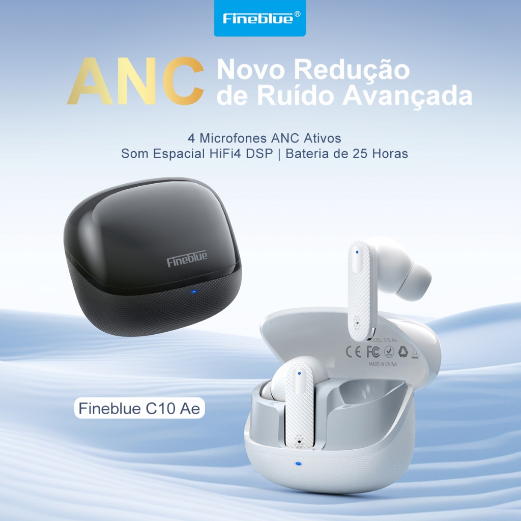 Fineblue C10Ae ワイヤレスイヤホン 本体 Fineblue C10 Ae Fones de Ouvido Bluetooth ANC 4 Microfones 25H