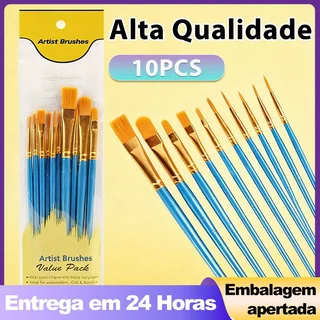 Conjunto De Pincéis Profissionais De 10 Peças-De Cabelo De Nylon Para Acrílico/Óleo/Aquarela