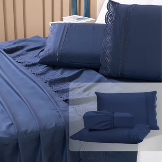 Jogo de Lençol 400 Fios Bordado Inglês 2 e 3 Peças Roupa de Cama Tecido Premium Macio Aveludado em Oferta na Shopee