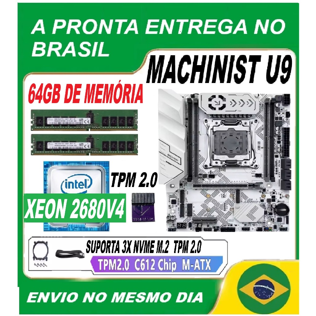 KIT GAME TPM 2.0+MACHINIST X99 U9+XEON+2680V4+64GB DDR4