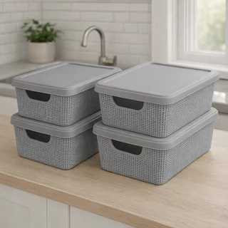 Kit 4 Caixa Organizadora com Tampa Grande Multiuso Juta 1,8 Litros Plástico Promoção Jaguar em Oferta na Shopee