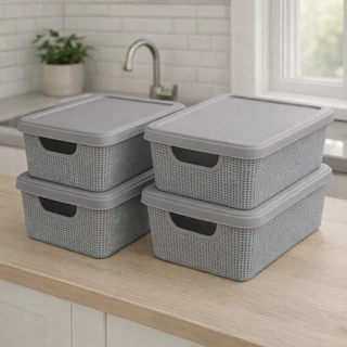 Kit 4 Caixa Organizadora com Tampa Grande Multiuso Juta 1,8 Litros Plástico Promoção Jaguar em Oferta na Shopee