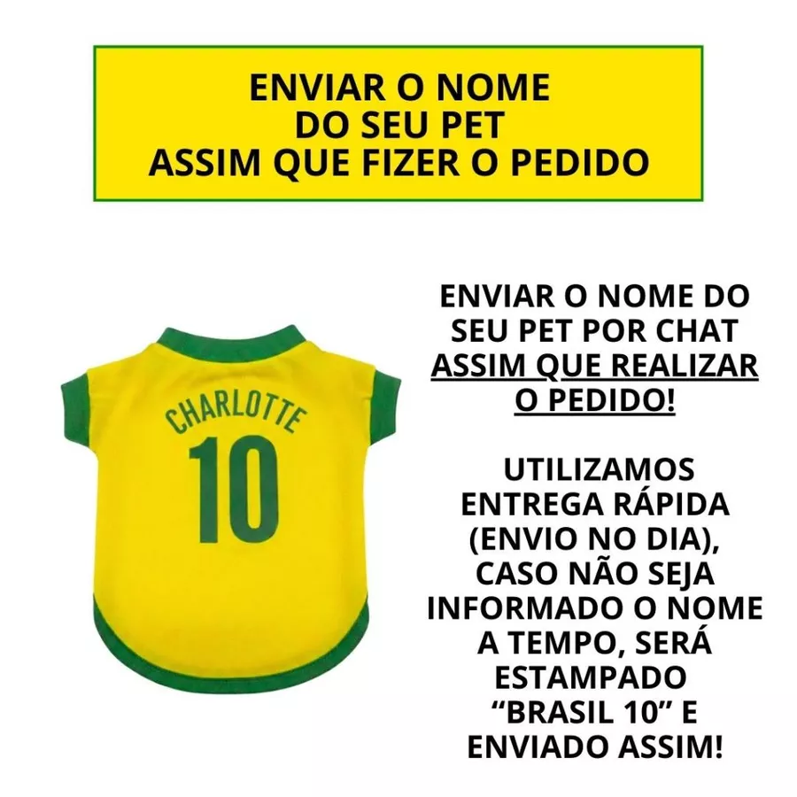 Roupinha Para Pet Personalizada Brasil Copa Do Mundo Cachorro E Gato