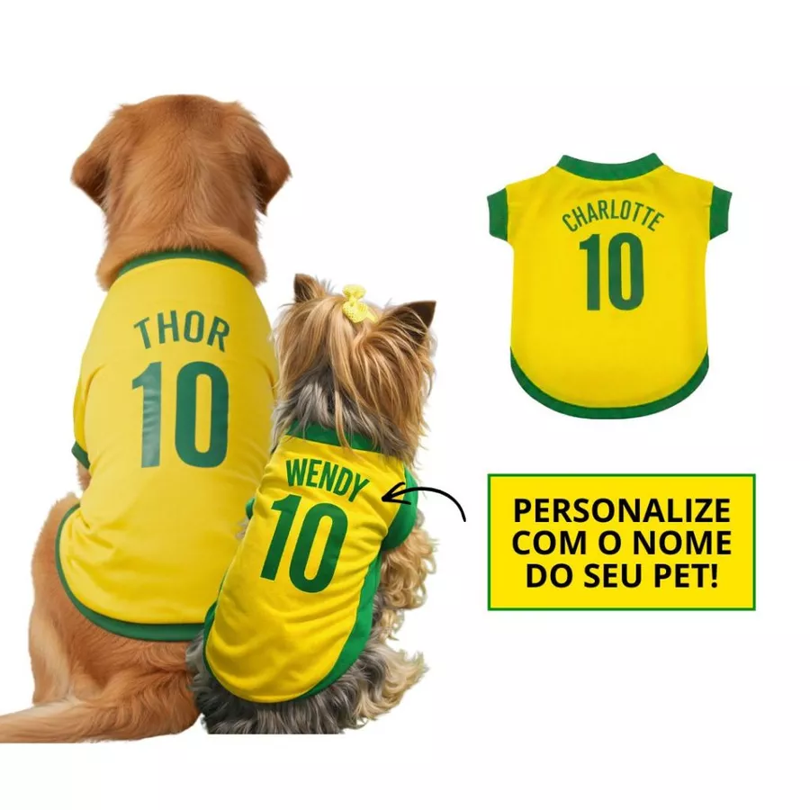 Roupinha Para Pet Personalizada Brasil Copa Do Mundo Cachorro E Gato