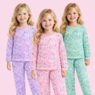 kit conjunto infantil feminino menina pijama quentinho fofinho blogueirinha estampado 1 ao 14 em Oferta na Shopee