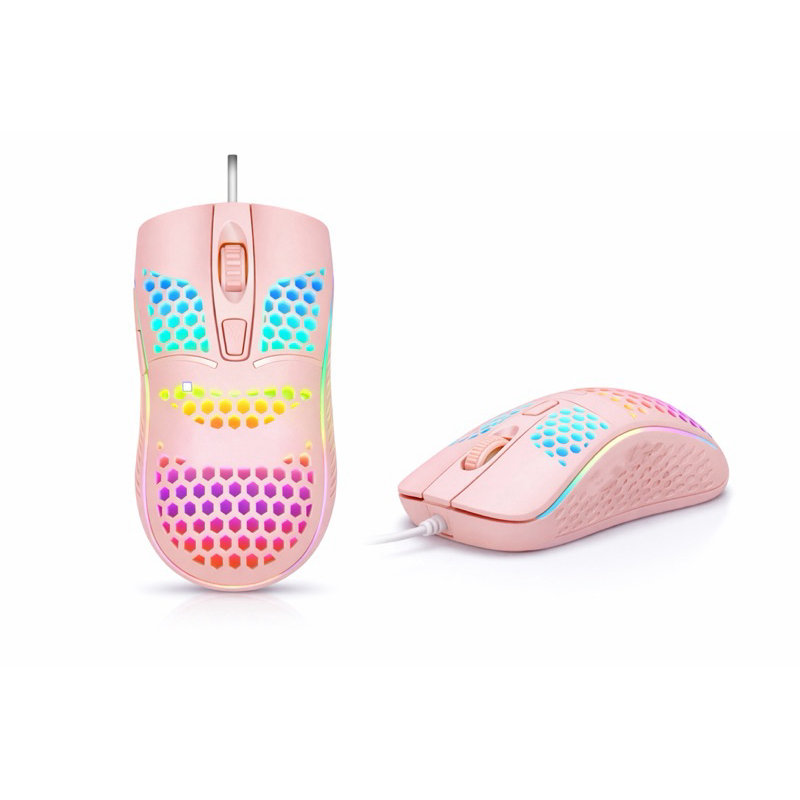 Mouse Rosa com RGB • DPI Ajustável • LED 7 Cores • Design Cute • USB ...