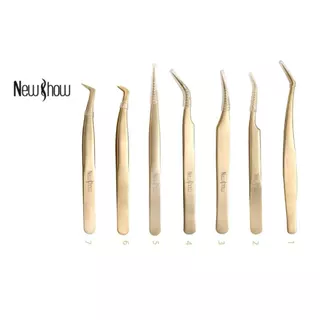 New Show Pinça para Extensão de Cílios Curva e Reta/Superfície Dourada Brilhante-Alta Precisão em Oferta na Shopee