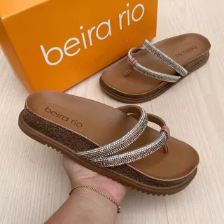 Sandália Papete Feminina Beira Rio Tiras Strass Brilho Confortável Acolchoada Tratorada em Oferta na Shopee