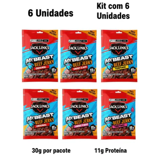 Kit com 6 Unidades Beef Jerky Mr. Beast Jack Link's - 2 Beef Jerky de Cada Sabor - TODOS OS 3 SABORES