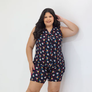 Pijama Feminino Plus Size Suede Confortável Estampa Fofa – Regata com Short em Oferta na Shopee