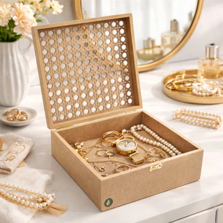 Caixa organizadora com tampa Palha 20x20x8cm com Fecho e Dobradiças – Ideal para Presente - MDF em Oferta na Shopee