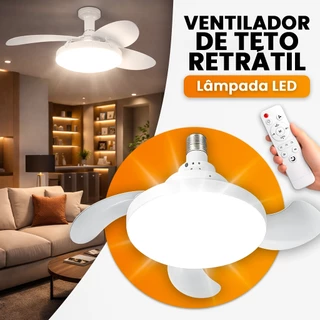 Lâmpada E27 Ventilador De Teto 3 Pás Branco 80w Led Luz 3 Cores Controle Remoto Branco Luminária
