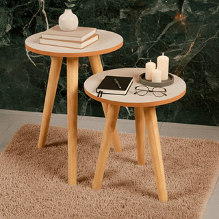 Conjunto de Mesinha Lateral Redonda Sala Pe Madeira Retro Sala Quarto — foto 3 — Achou Levou Brasil
