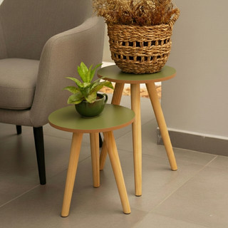Conjunto de Mesinha Lateral Redonda Sala Pe Madeira Retro Sala Quarto — foto 4 — Achou Levou Brasil