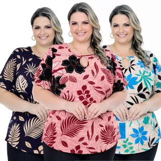 Blusa Feminina Plus Size Blusinha T-Shirt Curve G1 G2 G3 em Oferta na Shopee