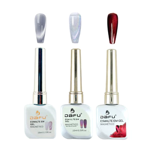 Kit 3 Unidades Esmaltes em Gel UV Magnetico Vermelho Prata Holográfico 10ML Dafu em Oferta na Shopee