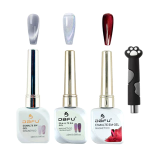 Kit 3 Unidades Esmaltes em Gel + Imã UV Magnetico Vermelho Prata Holográfico 10ML Dafu em Oferta na Shopee