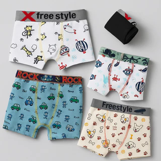 Kit 4 Cuecas Boxer Infantil Meninos 100% Algodão Toque Suave Estampas Divertidas Sortidas em Oferta na Shopee