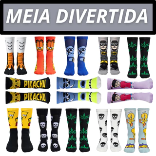 meias divertidas de personagem masculina feminina meia cano longo médio personagens heróis
