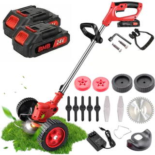 Roçadeira Aparador Cortador De Grama Elétrico Recarregável Com Rodas 2 Baterias de Lítio kit completo em Oferta na Shopee