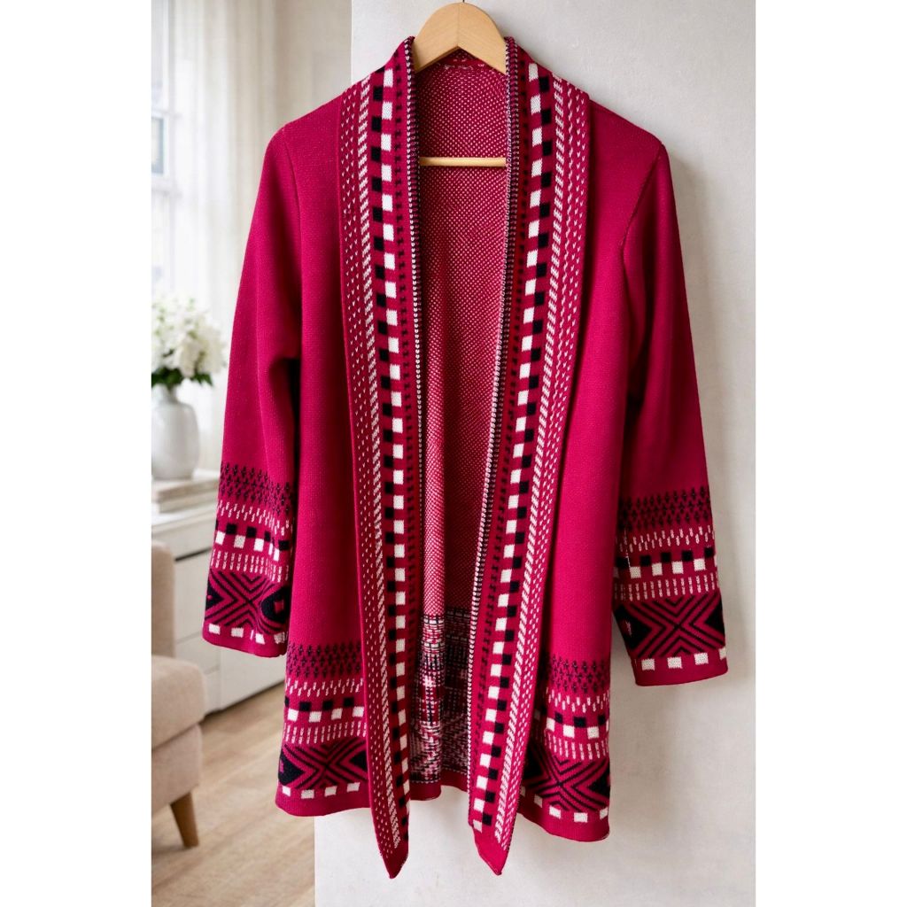 Cardigan Kimono Tricot Feminino Quadriculado Casaco Teddy Manga