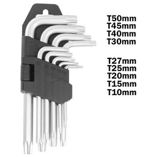 Jogo Chave Torx Tipo L Com 9 Peças T10 A T50 C/Furo Aço Cromo Vanádio Resistente