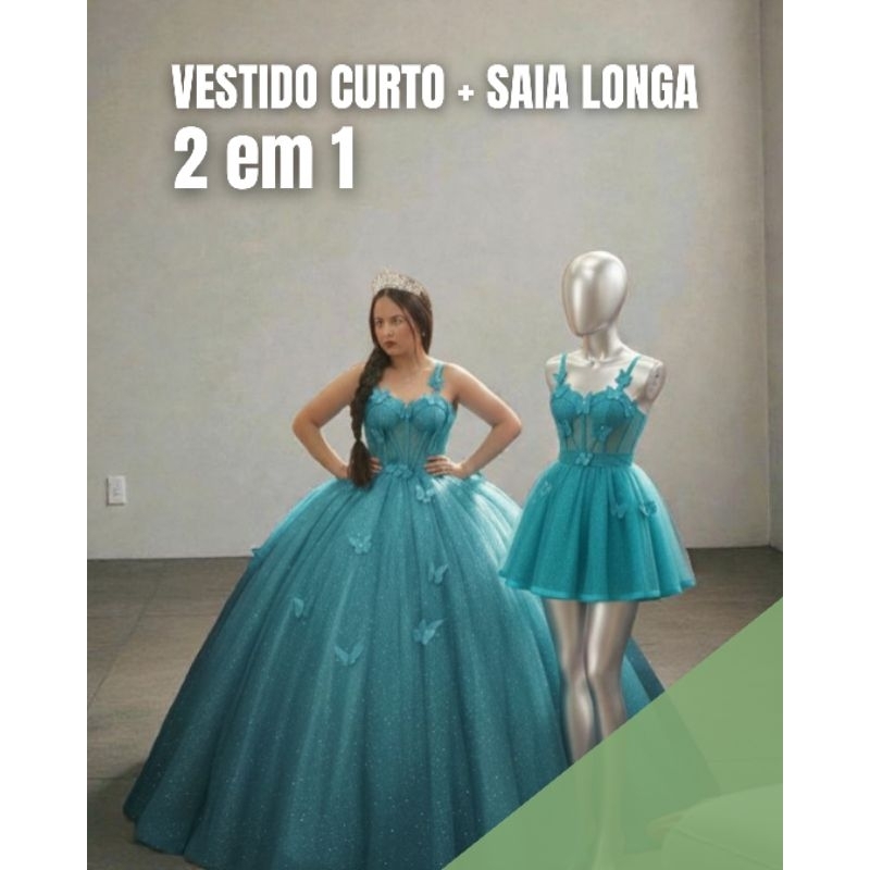 Vestido de Debutante 2 em 1 Borboletas | Longo e curto transformável ...