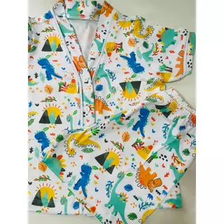 PIJAMA DINOSSAURO - AMERICANO MODELO BLOGUEIRINHA BOTÃO MENINO MENINA em Oferta na Shopee