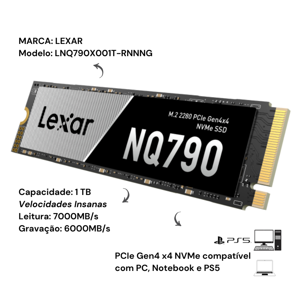SSD Lexar NQ790, 1TB, M.2 2280, PCIe NVMe, LNQ790X001T-RNNNG
