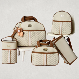 Kit 5 Bolsas Maternidade com Porta Mamadeira e Mochila