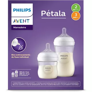 1 Kit 2un Mamadeiras Pétala 125ml + 260ml transparente Avent SCD838/26 em Oferta na Shopee