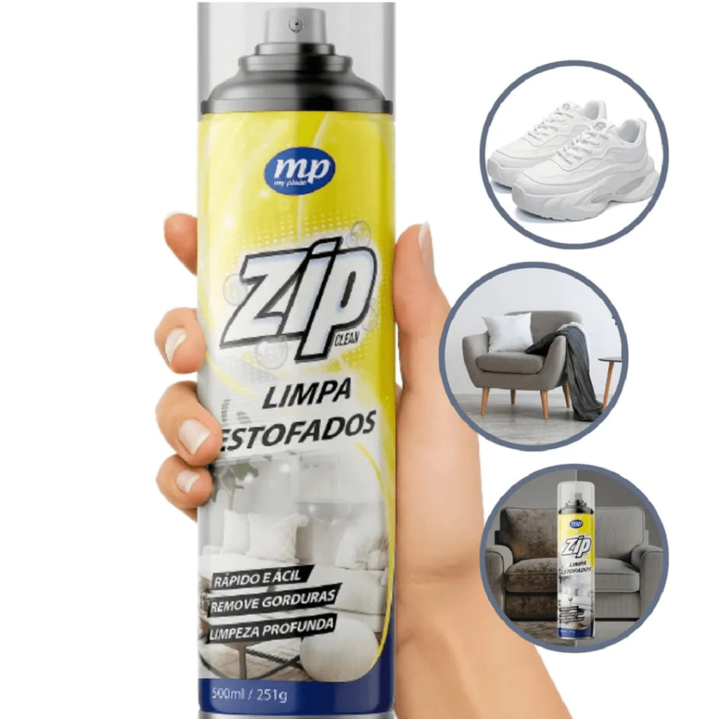 Limpa Estofado Spray Zip Clean 300ml Limpeza a Seco Sofá Carro Tapete ...