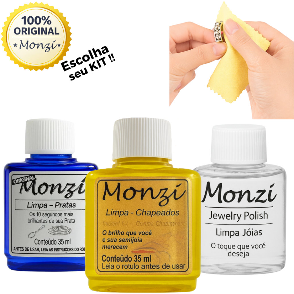 Monzi Amarelo Limpador para Folheados e Banhados 35ml Mini Flanela ...