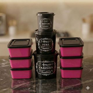 KIT 9 PEÇAS POTES RESISTENTE A MICROONDAS E FREEZER LIVRE DE BPA FREE