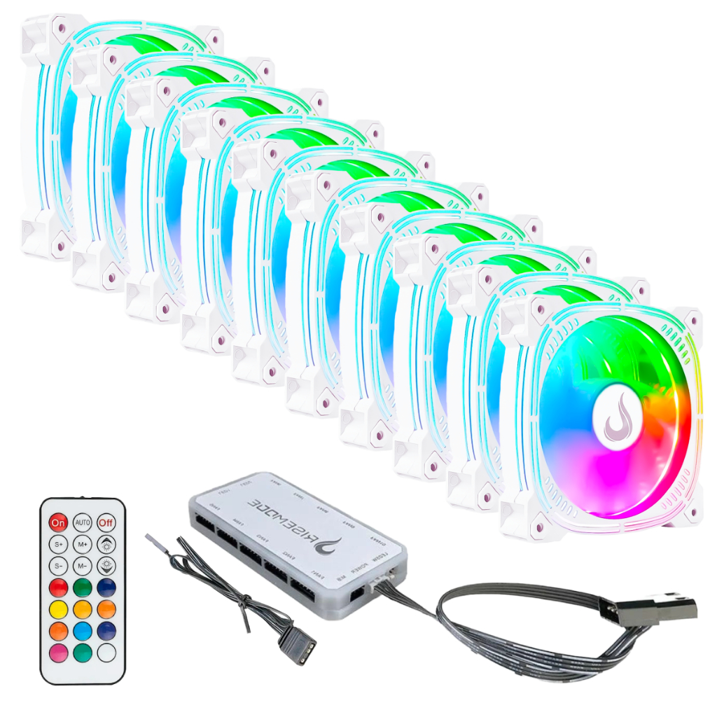 Kit 10 Fans Cooler Ventoinhas | Rise Mode Aura Frost Pro White Argb C ...