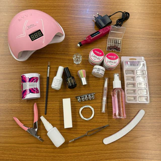 Kit Alongamento Unhas Completo Cabine UV LED Lixadeira Tips Gel Profissional Nº1 em Oferta na Shopee