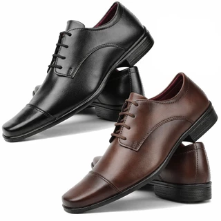 Sapato social de amarrar masculino kit com 2 pares preto e marrom