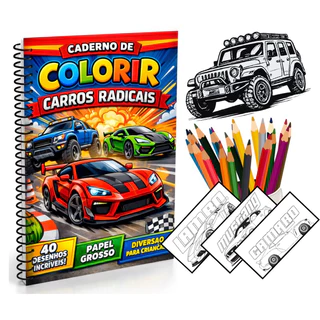 Caderno de Colorir Infantil A4 Carros Radicais – 50 Desenhos – Educativo e Divertido Feito Wired Up. em Oferta na Shopee