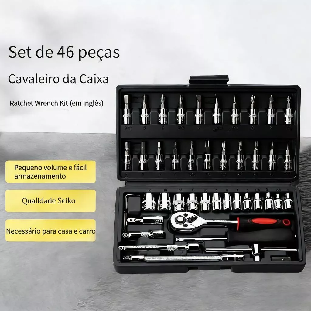 40 Peças 46 Peças Jogo De Chave Catraca Caixa De Ferramentas Completa Reversível Soquetes Maleta