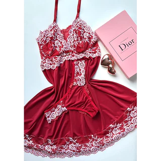 Camisola Feminina Tecido Geladinho com Renda + Calcinha Fio Conjunto Sensual Confortável P ao GG em Oferta na Shopee