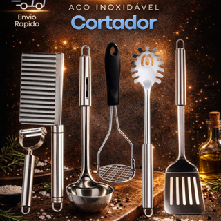kit Utilidades Domestiscas 6 Peças de Utesilios Para sua Cozinha Ainda Mais Completa Material Inox
