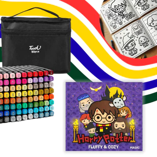 Kit Canetinhas + Livro Colorir Harry Potter 24/60/80 Cores Coloridas de Ponta Dupla Escolar Bobbie Goods Touch Estojo em Oferta na Shopee